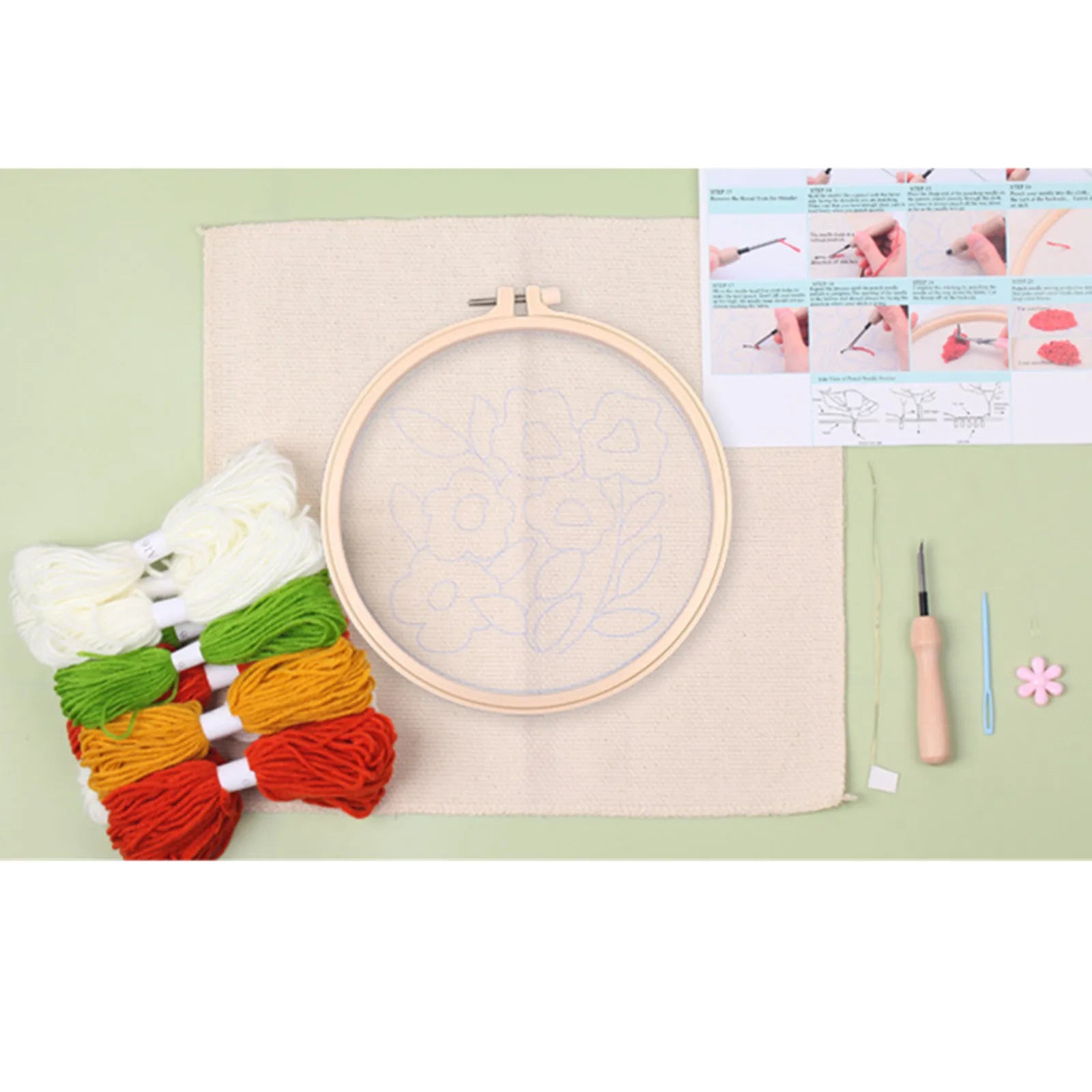 Punch Needle Embroidery Starter Kits, Punch Needle Kit For Craft Lovers, Punch Needle Fabric With Pattern, Yarns And Embroidery