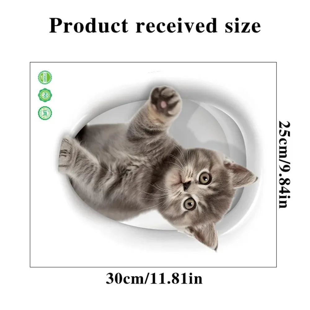 Vivid 3d Hole Cat Dog Animal Toilet Stickers Home Decoration, Diy Washroom Pvc Posters Kitten Puppy Cartoon Wall Art Decals