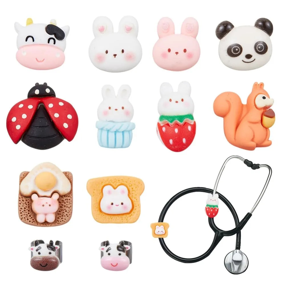 12Pcs Squirrel Stethoscope Charms  Rabbit Stethoscopes Tag  Ladybug Pendant ,ID Name Tag Charm Stethoscope Charms
