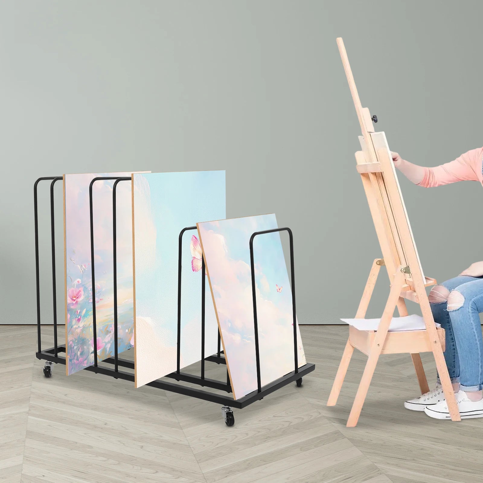 9 Slots Art Drying Painting, Art Storage Rack with Wheels