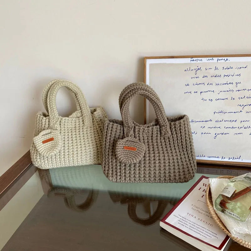 Crochet Bags Shoulder Bag Solid Color Woolen Knitted Handbag For Women