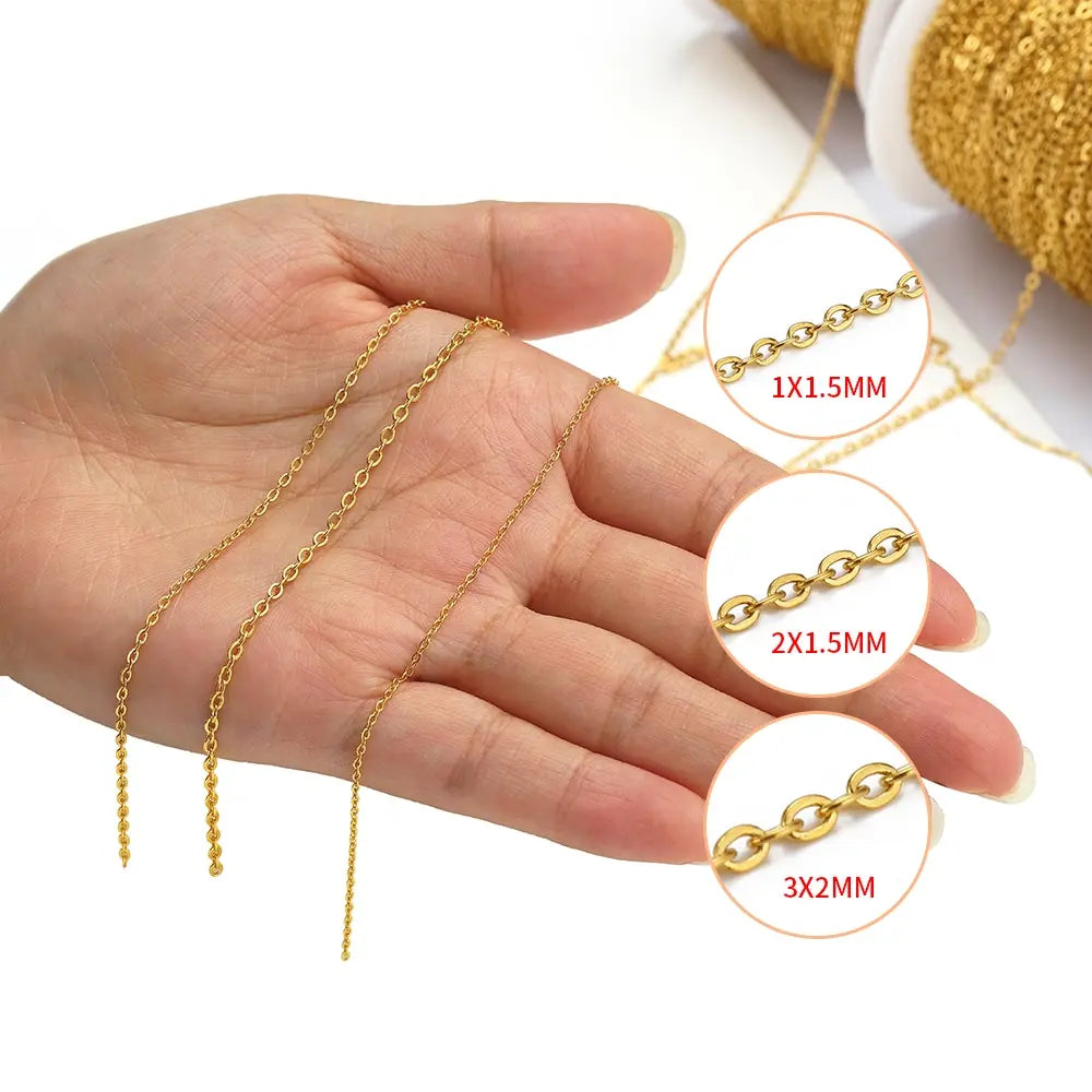 10 Meters Stainless Steel Chain,Gold&Steel Color Link for DIY Jewelry Making
