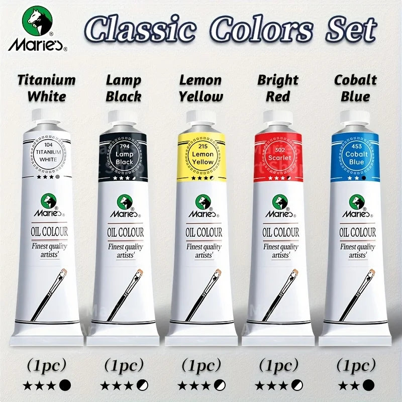 5pcs Marie's Oil Paints Set Vibrant Colors, Professional.