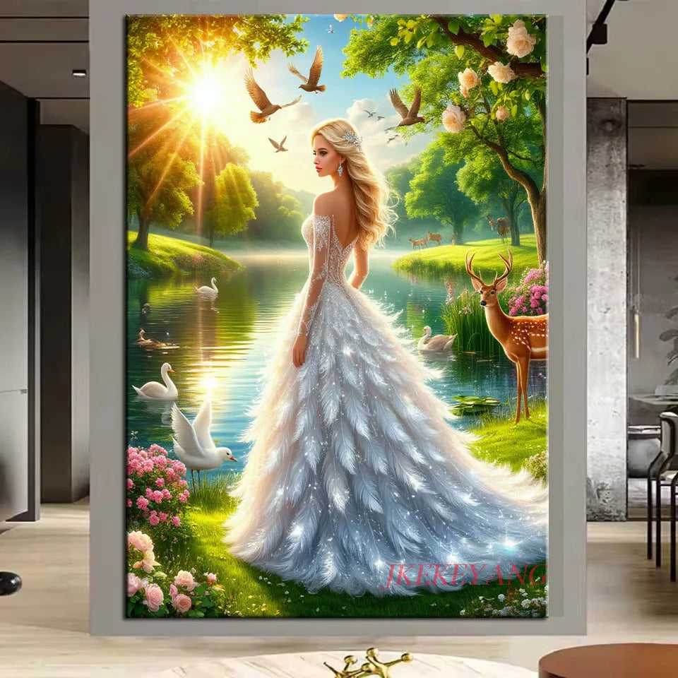 5D Diy Diamond Embroidery Beautiful Woman and Animals Picture Diamond Painting