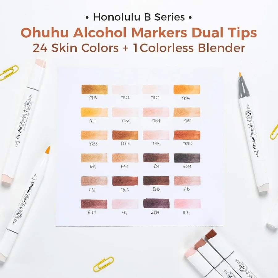 24 Skin-Tone Colors Alcohol Markers for Sketch Art and Coloring