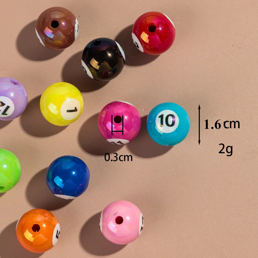 20pcs Iridescent Acrylic 16mm Round Digital Billiards Loose Bead for DIY Bracelet Necklace Keychain Jewelry Making Accessories