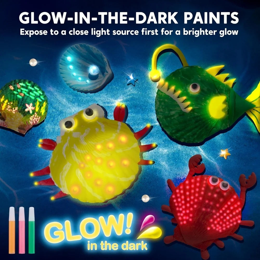 12PCS Kids Sea Shell Painting Kit toy  Glow in The Dark-Arts & Crafts for Boys Girls Ages 6+