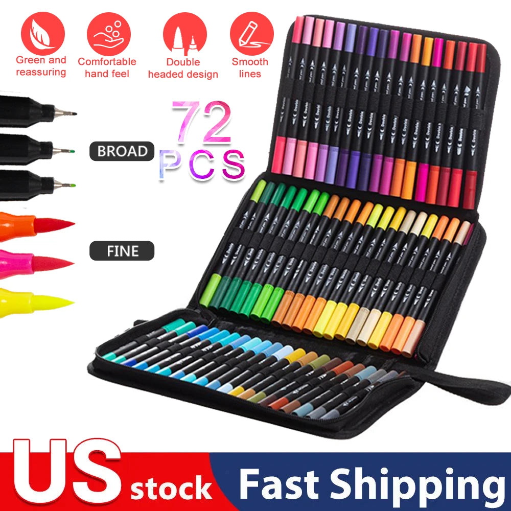 72pcs Color Double Ended Art Marker Pens Set