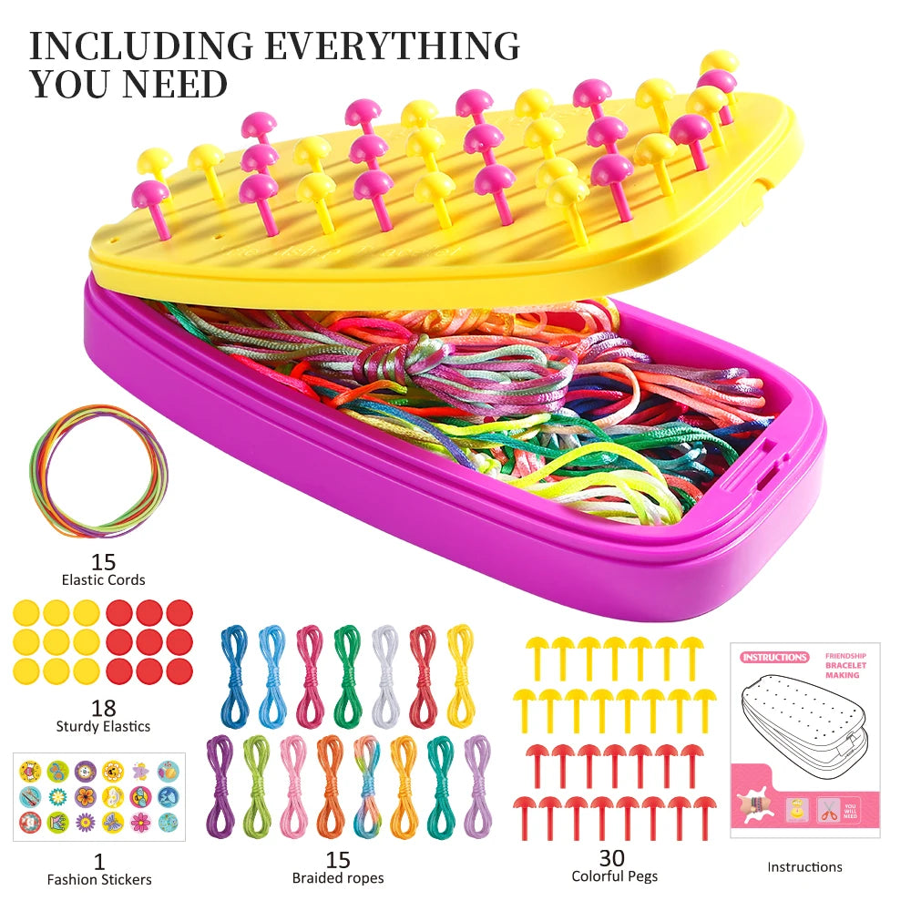Girl's Bracelet Crafting Kit, Rainbow Rubber Band Loom Set, DIY Birthday Gift
