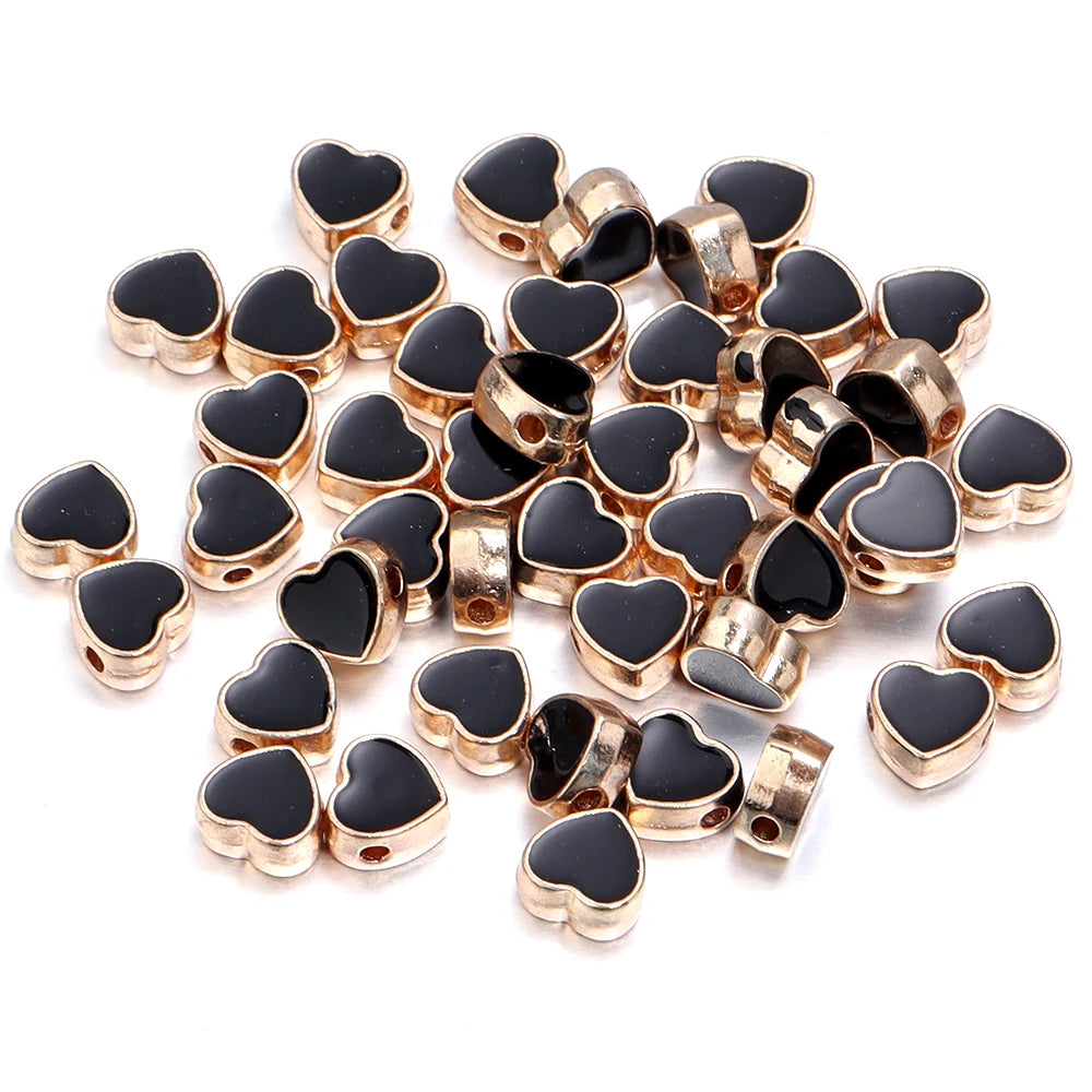 10pcs/Lot 8mm Alloy Double Sided Love Heart Enamel Beads for Jewelry Making Charms Loose Spacer Beads DIY Bracelet Necklace