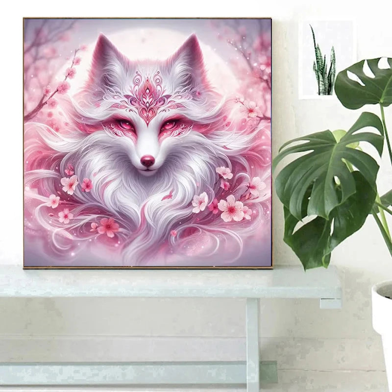 Pink Fox Full Crystal Diamond Embroidery. Animal Fairy Dust Drill Diamond Painting Cross Stitch Kits