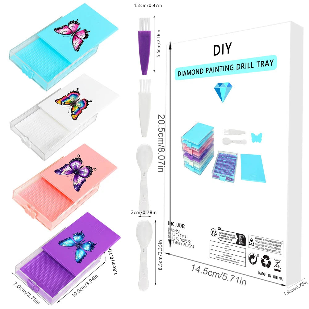 4pc Diamond Painting Tool Tray with Lids,Brush and Spoon 5D DIY Drills Plate