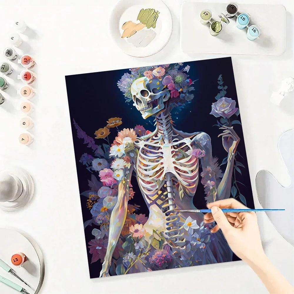 Diy Art Paint By Numbers For Adult Flower Skeleton