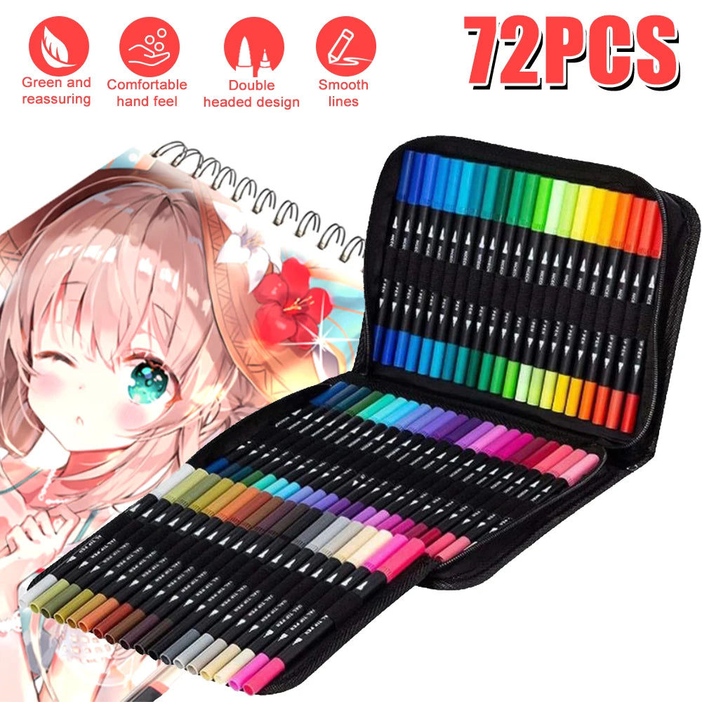 72pcs Color Double Ended Art Marker Pens Set