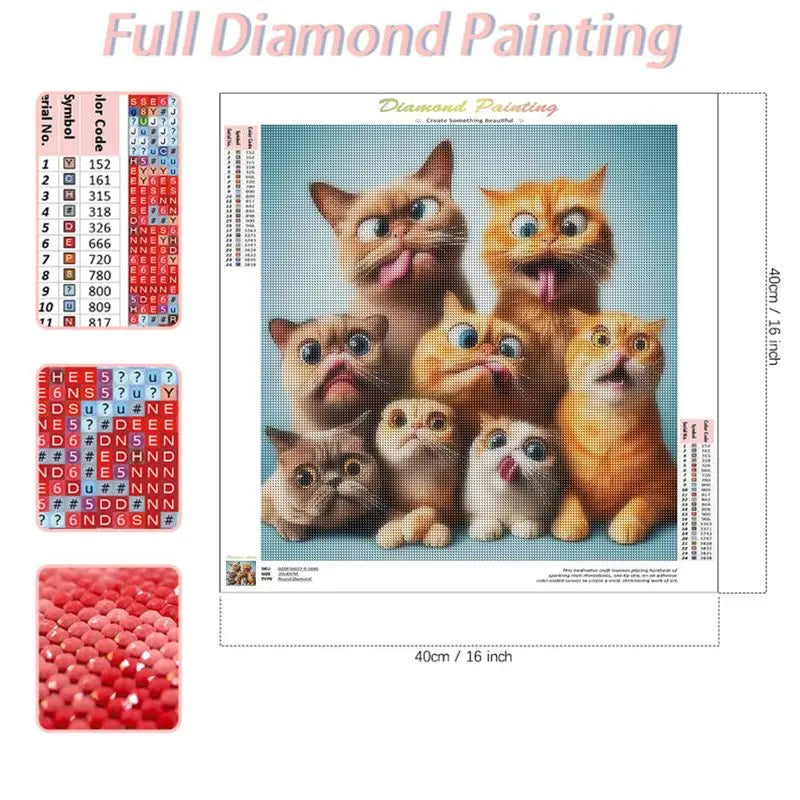5D DIY Diamond Embroidery Complete Kit Jewelry Cross Stitch Christmas Gifts Funny Cat Full Square Diamond Painting Rhinestone Mosaic Animal Needlework