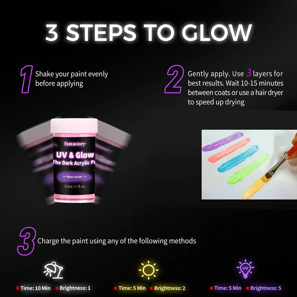 10pcs Glow in the Dark Acrylic Paints, Waterproof Craft Supplies