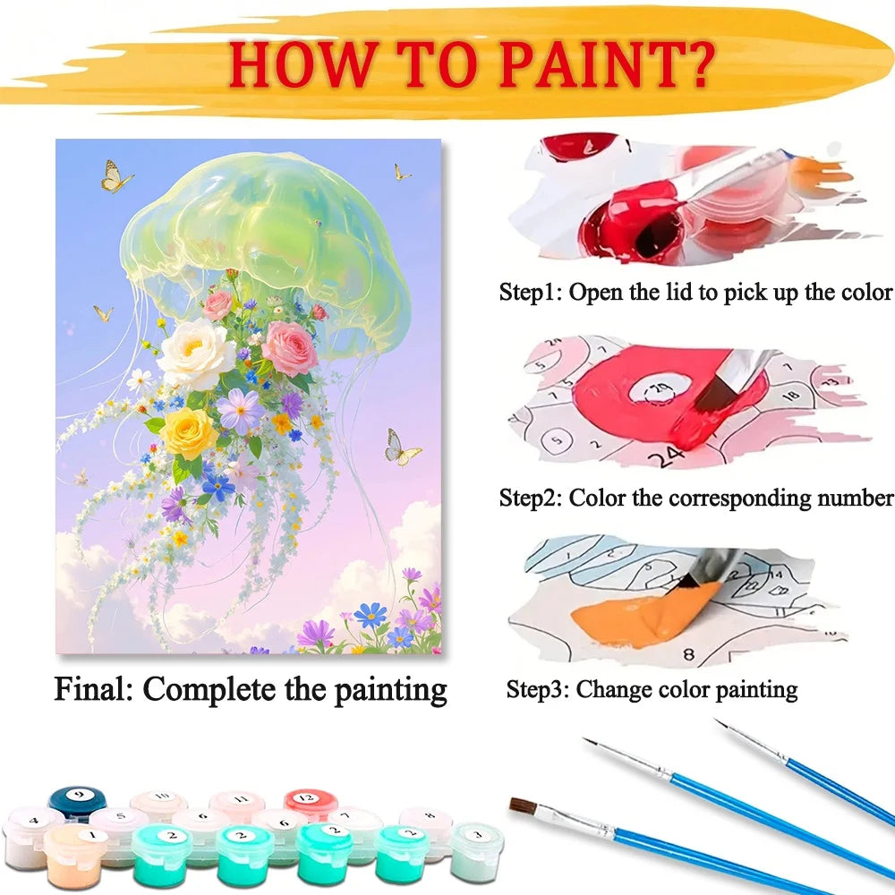 Flower Jellyfish Diy Art Paint By Numbers For Adult