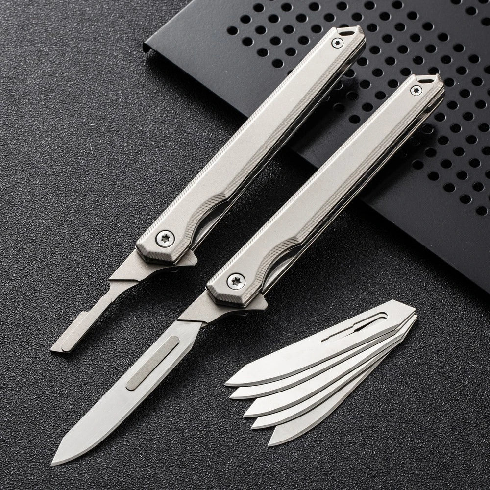 Titanium Folding Pocket Utility Knife with 3 replacement blades