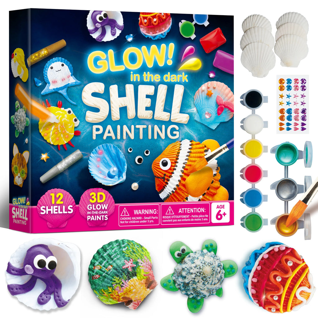 12PCS Kids Sea Shell Painting Kit toy  Glow in The Dark-Arts & Crafts for Boys Girls Ages 6+