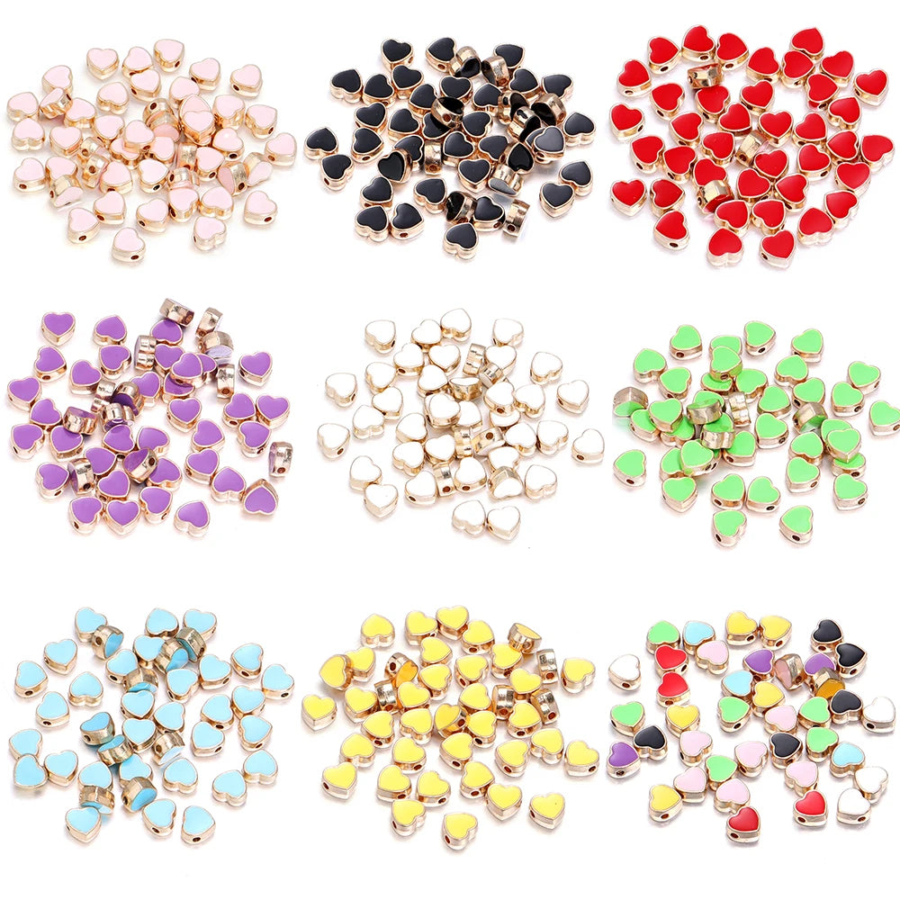 10pcs/Lot 8mm Alloy Double Sided Love Heart Enamel Beads for Jewelry Making Charms Loose Spacer Beads DIY Bracelet Necklace