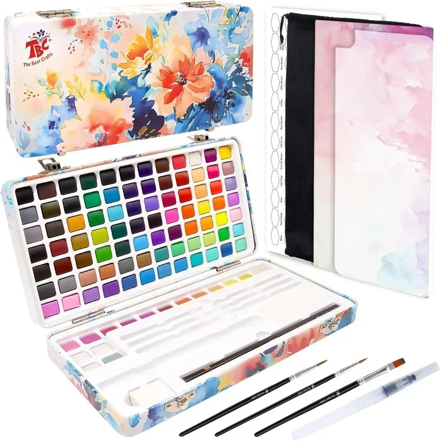 100 Colors Watercolor Paint Set for Students and Artists Ideal for Beginners and Amateurs Includes Coloring Sheets Black Dual T