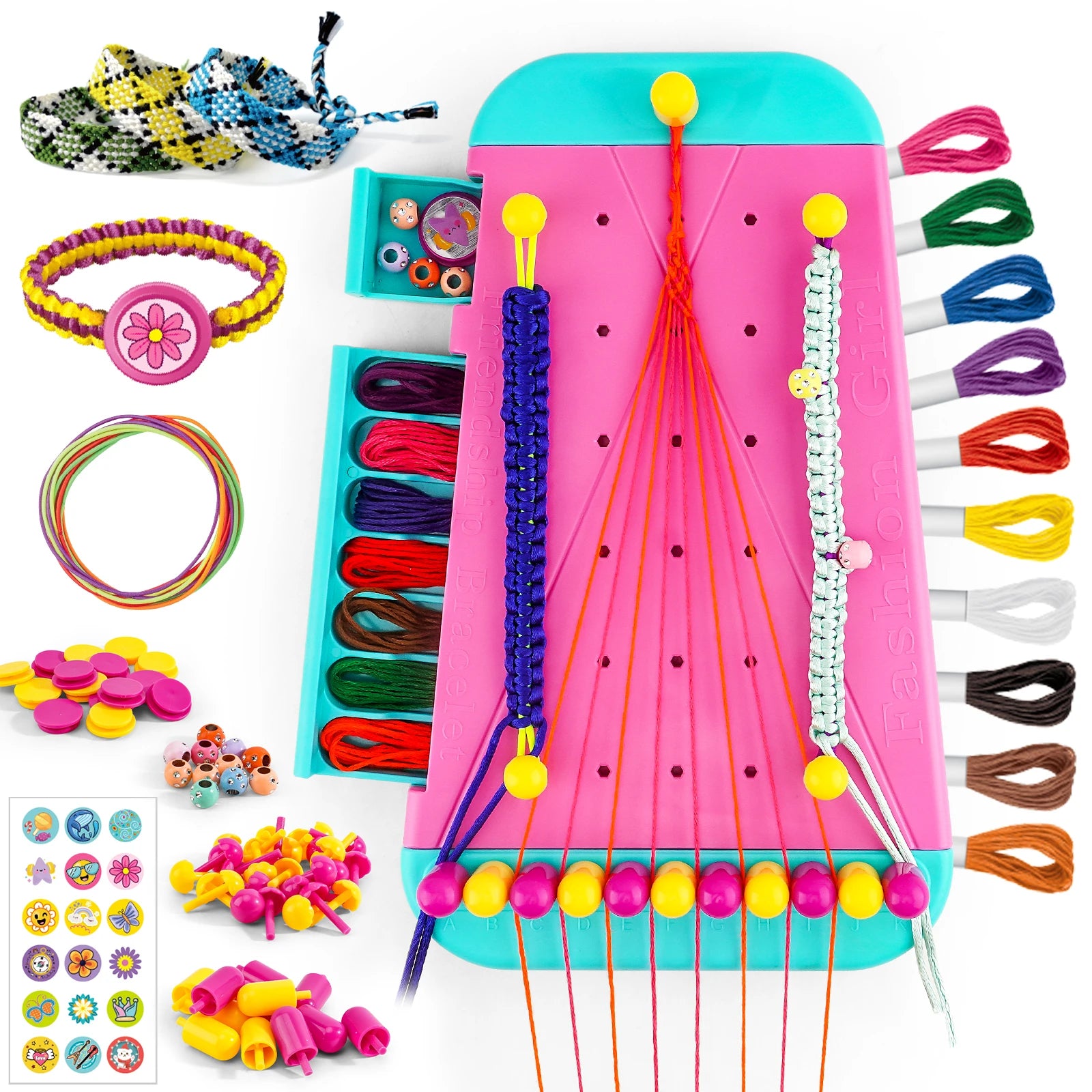 Girl's Bracelet Crafting Kit, Rainbow Rubber Band Loom Set, DIY Birthday Gift