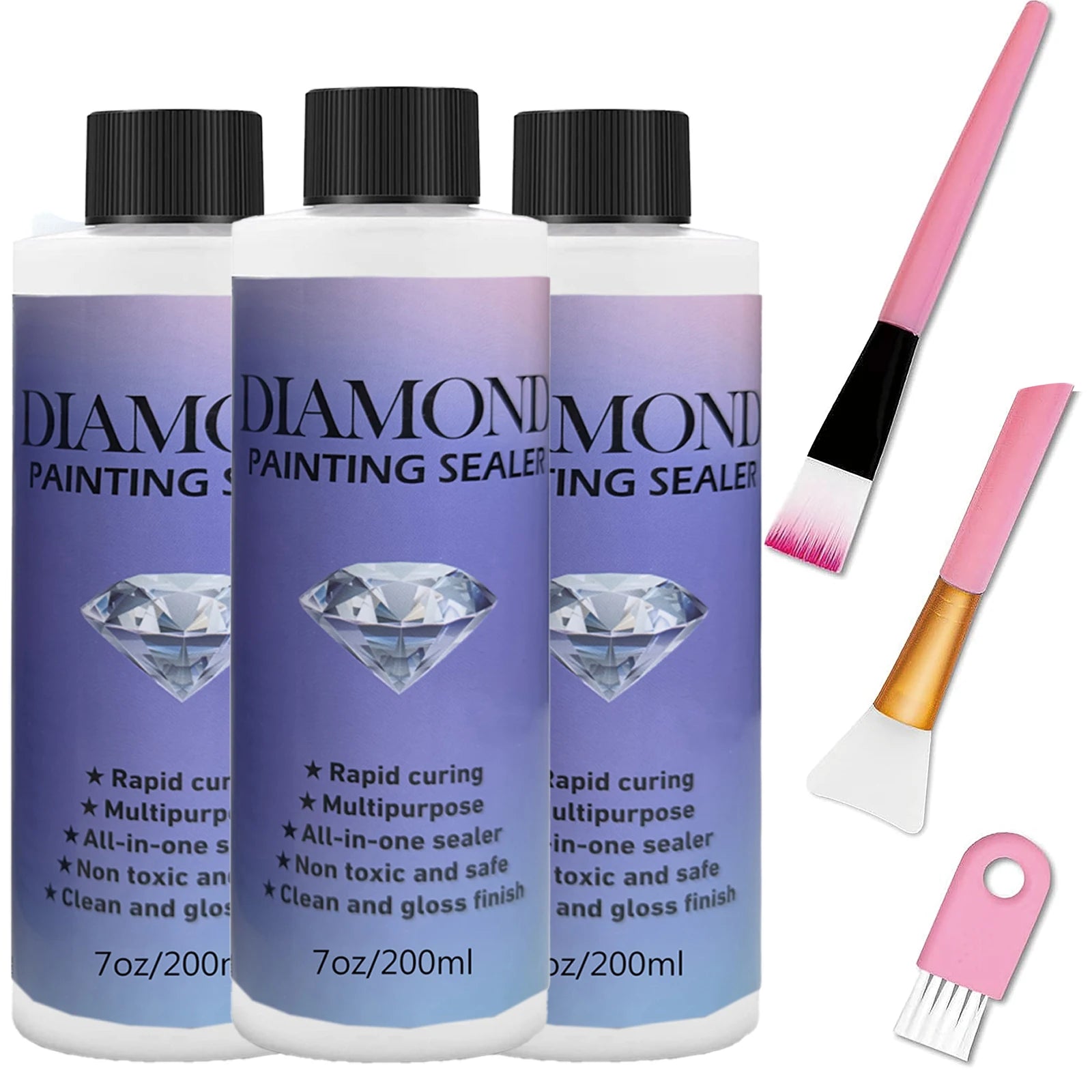 60ML/120ML/200ML Diamond Painting Sealer with 3 Pcs Brushes.