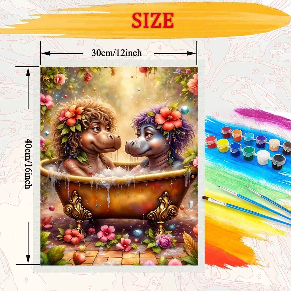 Diy Art Hippopotamus Paint By Numbers For Adult Animal Craft Kit HandPainted On Canvas Valentines Gift Home Decor