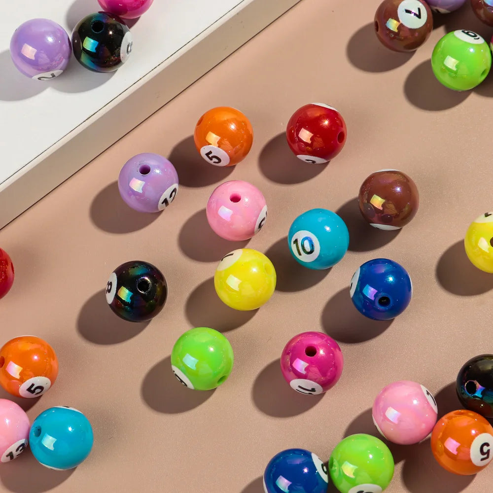 20pcs Iridescent Acrylic 16mm Round Digital Billiards Loose Bead for DIY Bracelet Necklace Keychain Jewelry Making Accessories