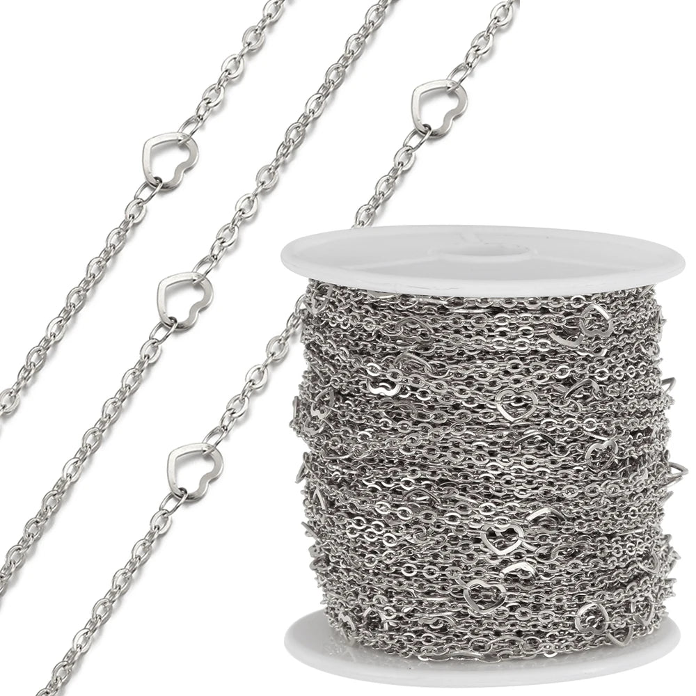1Meter 4mm 5mm Stainless Steel Gold Color Love Heart Link Chain