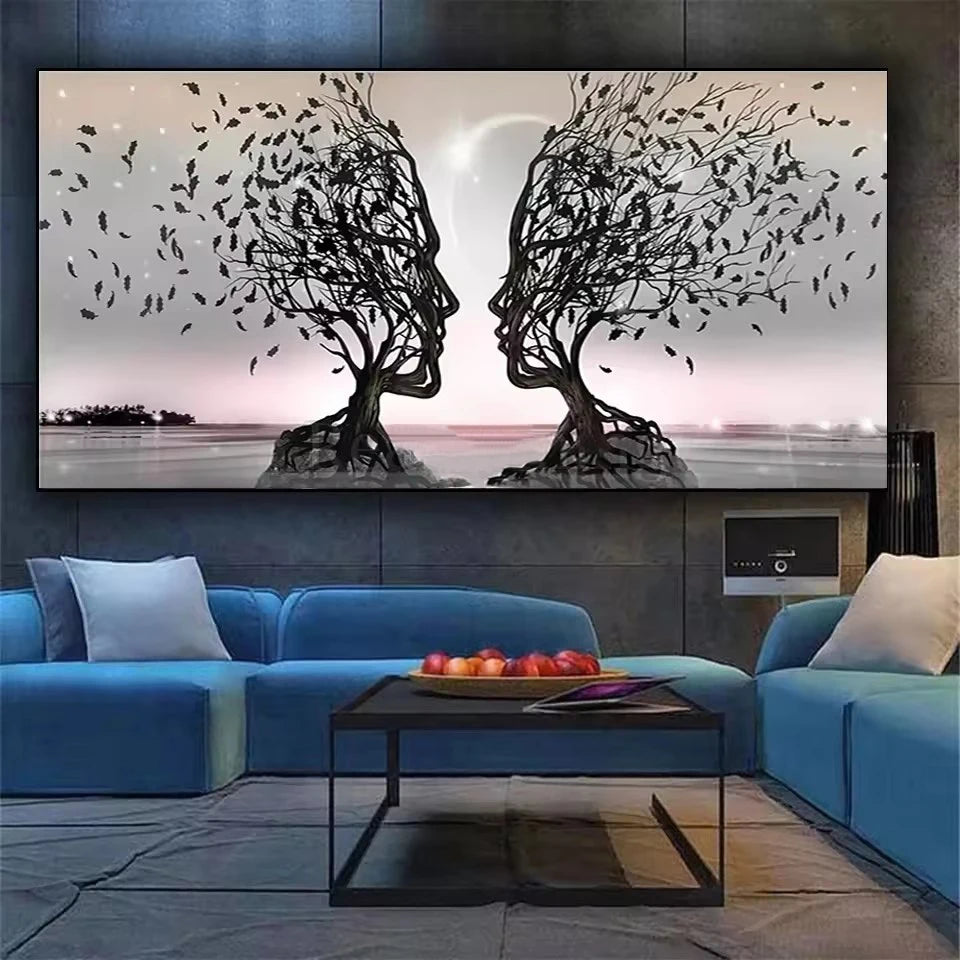 Black, White Life Tree Lover Full Square/Round Diamond Mosaic Jewelry cross stitch Kiss Art Home Decor