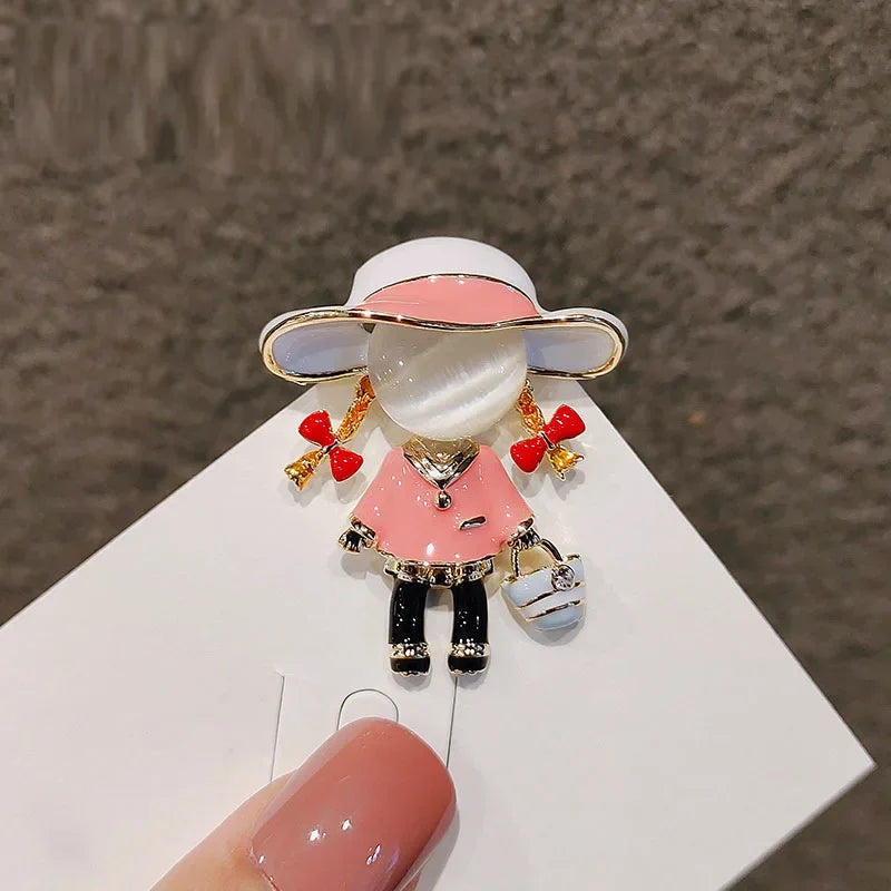 Small Cute Little Girl In Black Dress Nurse Brooches Rhinestone Crystal Brooch Pin Drop Oil Corsage Clothing Coat Jewelry