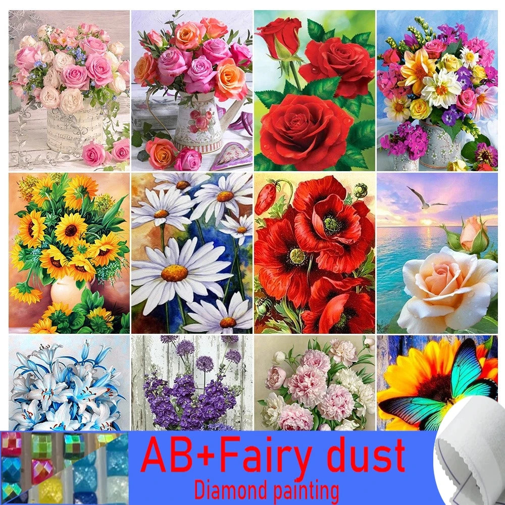 5D 120 Colors AB Fairy Dust Diamond Painting Flowers Mosaic Kits Full Square Round Embroidery DIY Gift Home Decoration
