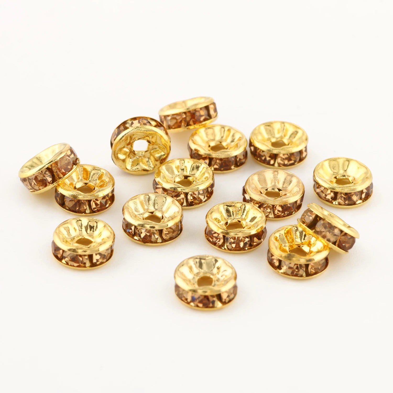 50pc/Lot 6mm 8mm 10mm AB Color  Rhinestone Ball Shape Loose Beads Metal Crystal Beads