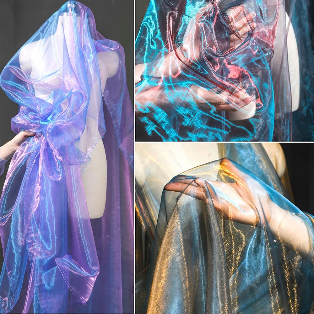 100X150cm Colorful Two-color Gradient Organza Mesh Fabric