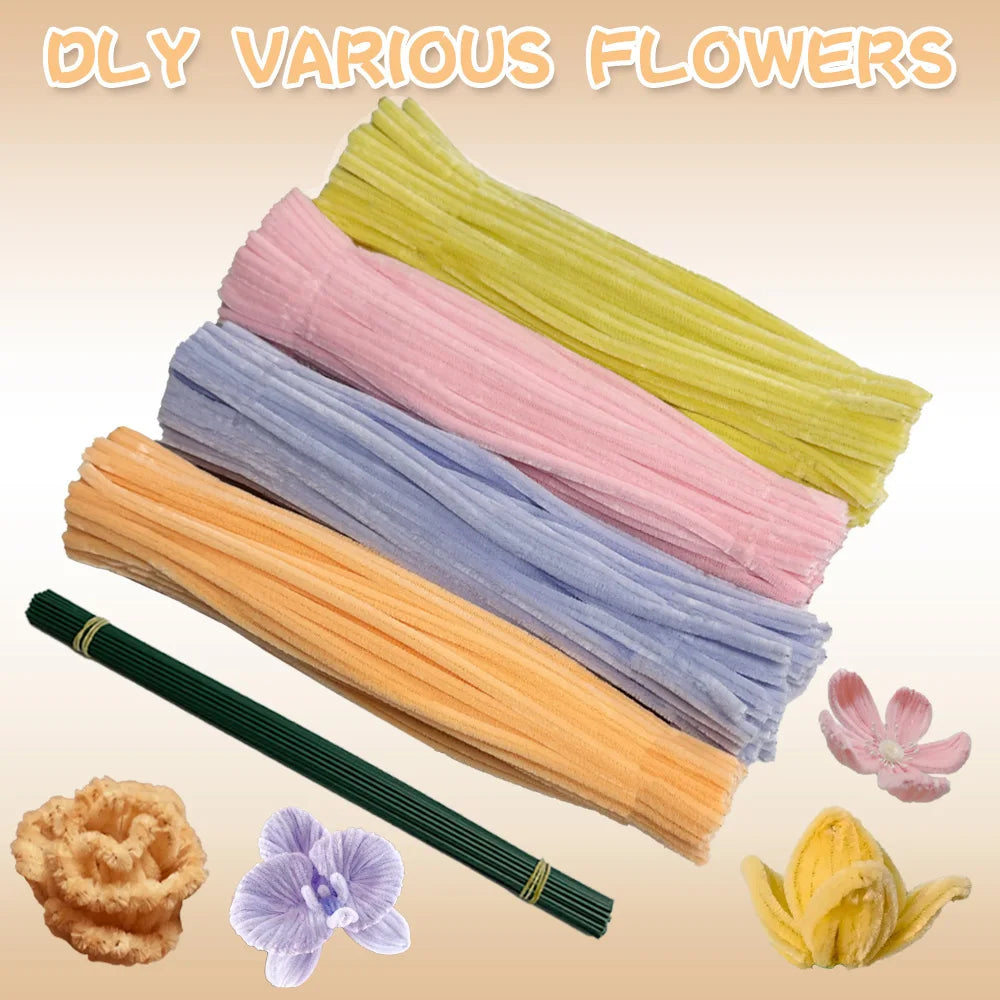 410 pcs colored pipe cleaner flower set,