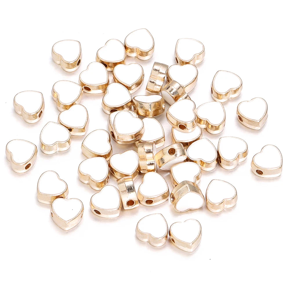 10pcs/Lot 8mm Alloy Double Sided Love Heart Enamel Beads for Jewelry Making Charms Loose Spacer Beads DIY Bracelet Necklace