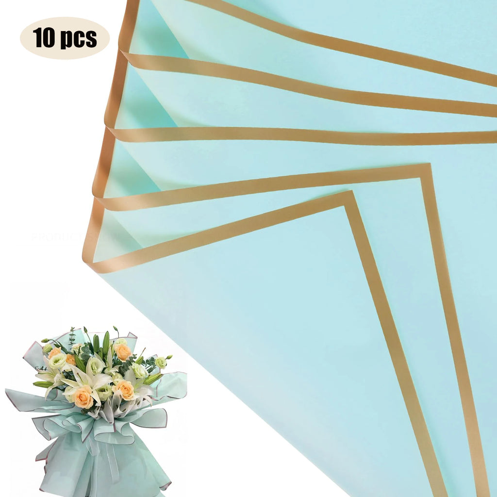 10 Sheets Flower Wrapping Paper with Golden Edges, Waterproof.