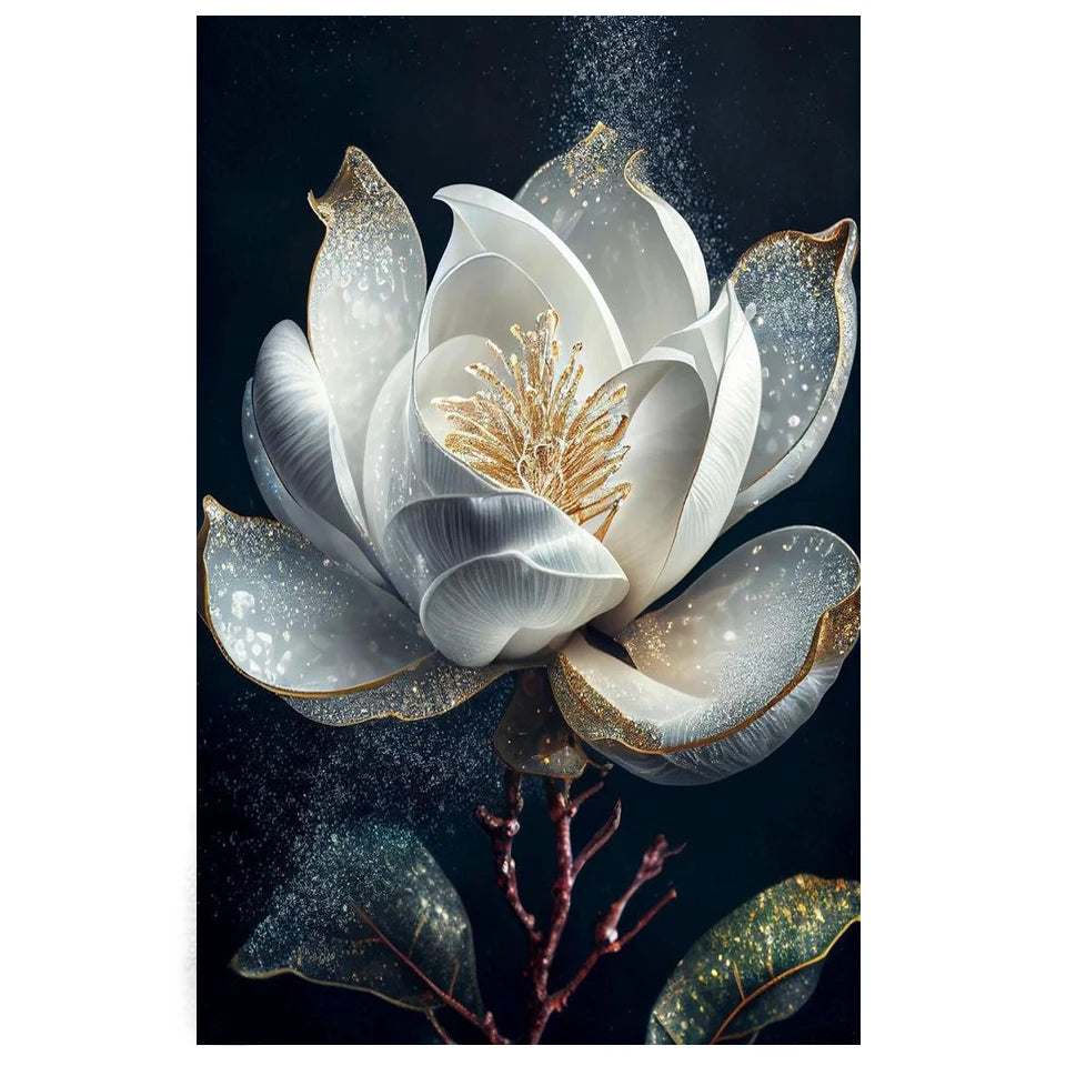Diamond Embroidery, Diamond Painting Golden White Flowers Picture Golden White Flowers.