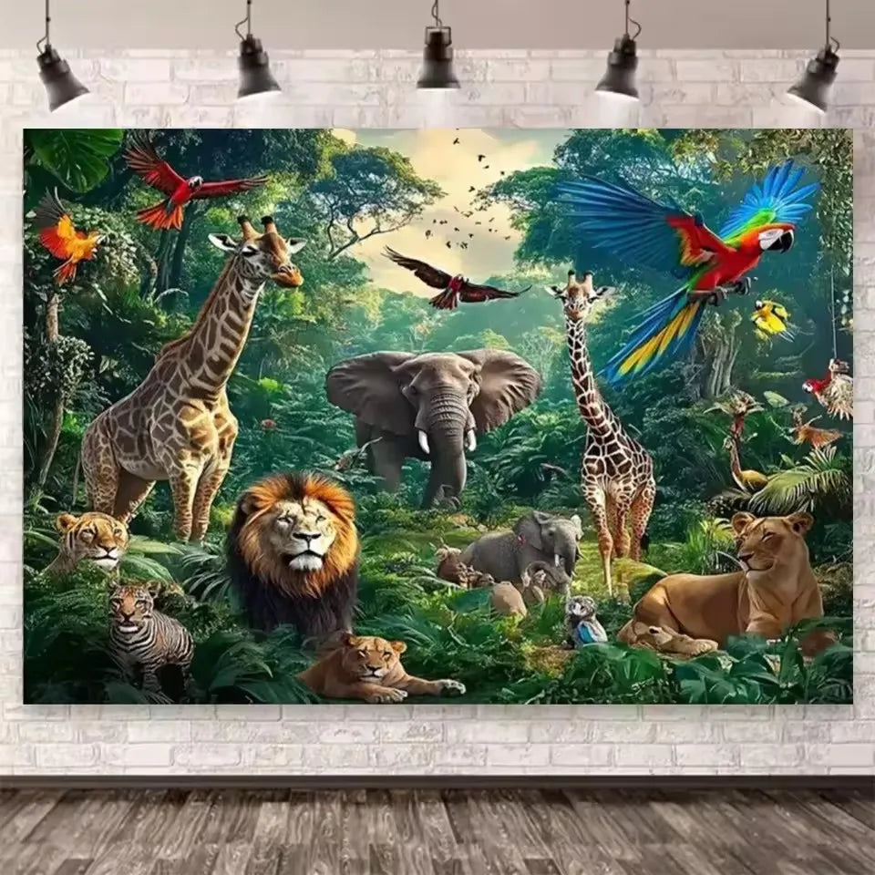 Jungle Forest Paradise Large Size, 5D Elephant Lion Giraffe Diamond Painting, Embroidery.