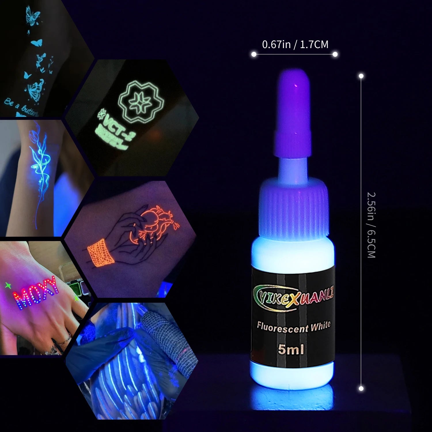Fluorescent Tattoo Ink Kit Safe Non-toxic, Stylish Body Art That Glows