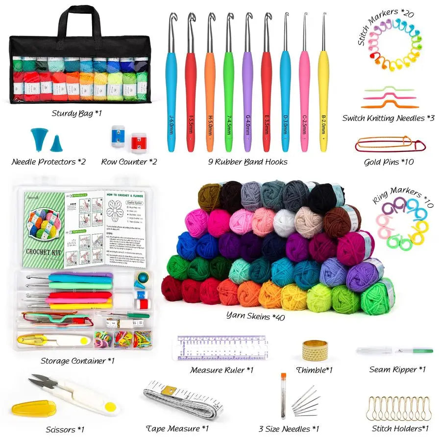 113 Piece Crochet Kit with  1600 Yards Assorted Yarn