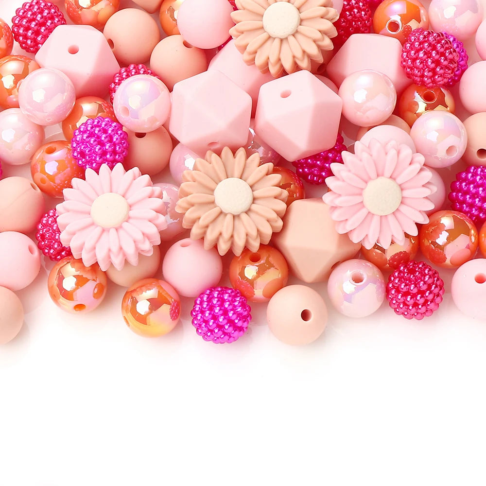 70Pcs Daisy Silicone Bead Set Multi-Shape for Pens Lanyard Keychain Bracelet Making