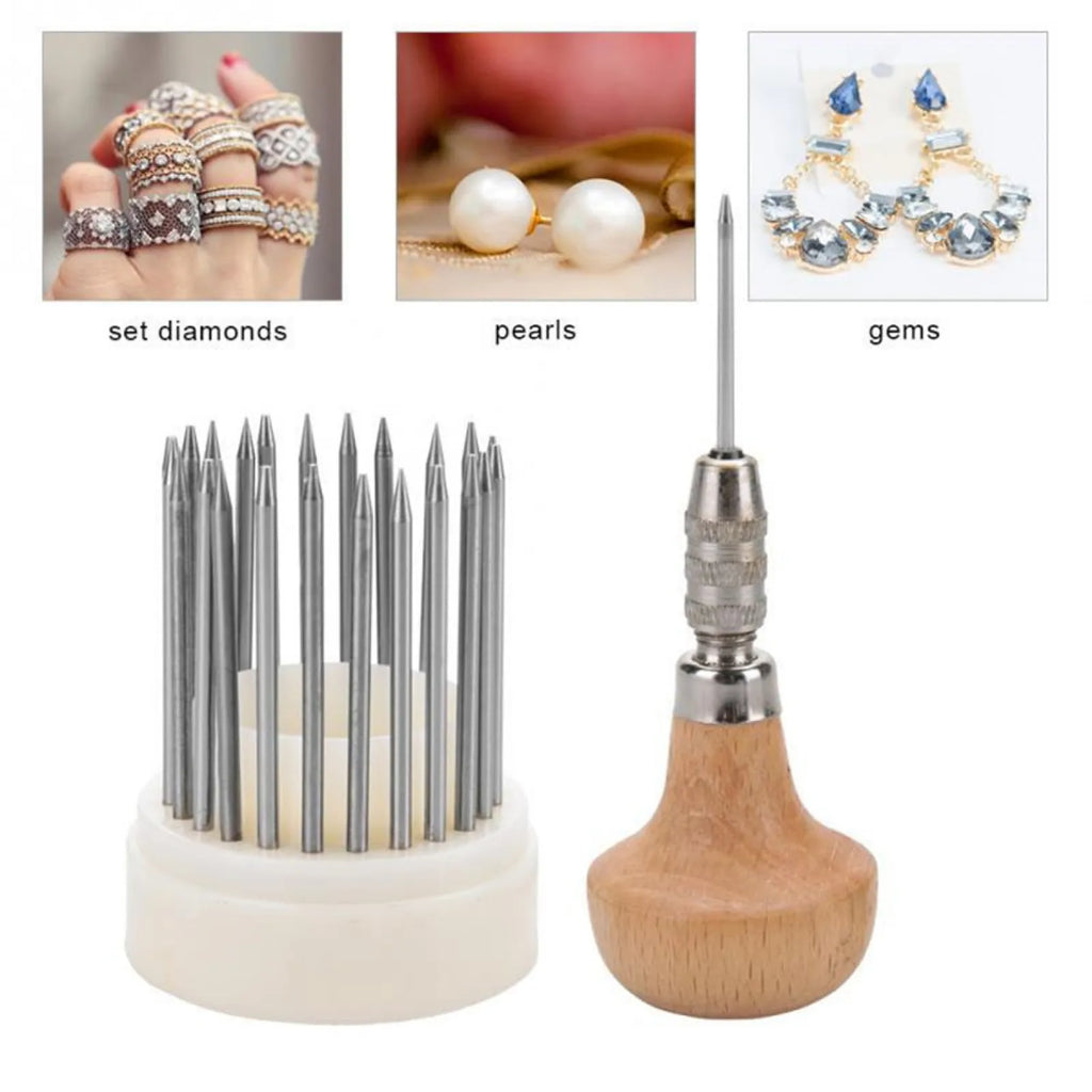 23Pcs/set Beading Tool Diamond Stone Pearl Grain Wood Handle