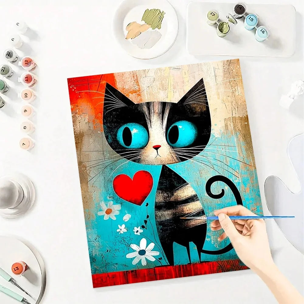 Cartoon Diy Art Paint By Numbers  Abstract Cat