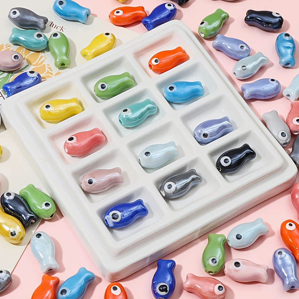 38pcs Fish-shaped Ceramic Beads Handcrafted DIY Jewelry Making Accessories