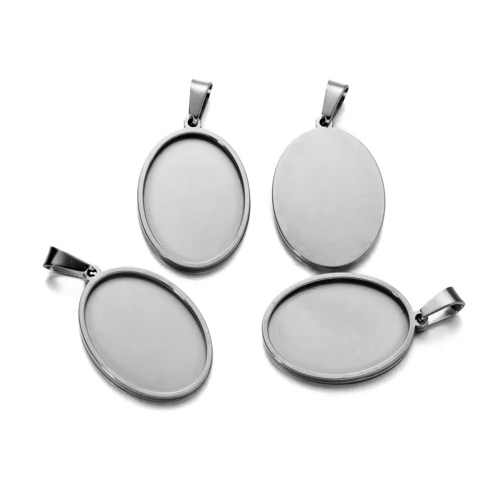 5pcs Stainless Steel Oval Pendant Cabochon Base Setting Tray Blank