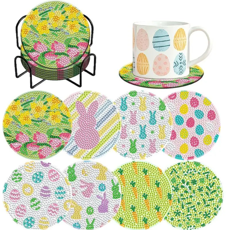 8pc/Sets DIY Diamond Art Coaster Kits for Adults, Kids and Beginners.