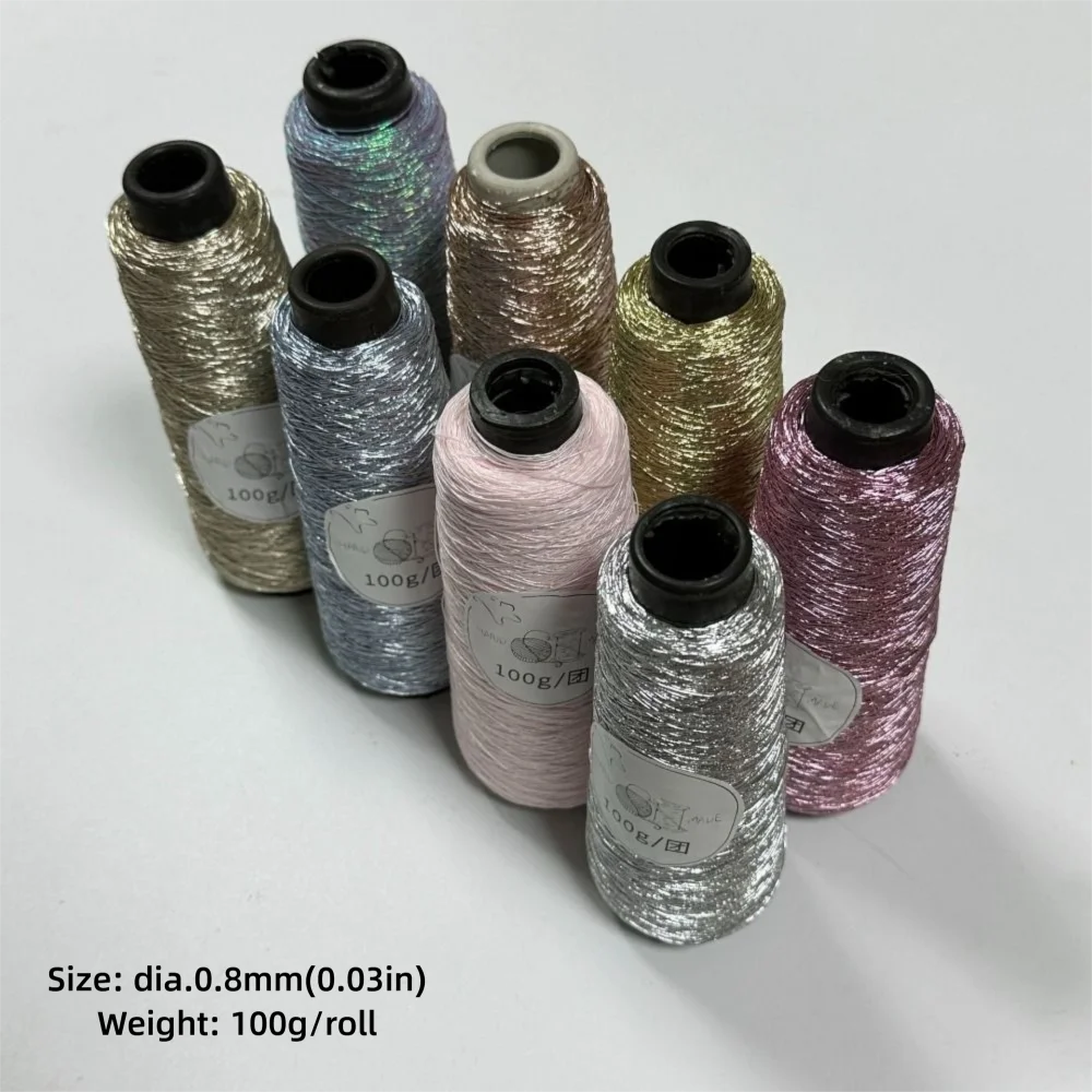 100g/Roll Multicolor Fine Gold Silver Yarn Dia.0.8mm Crochet Accessories Shiny Yarn Hand-woven Supplies DIY