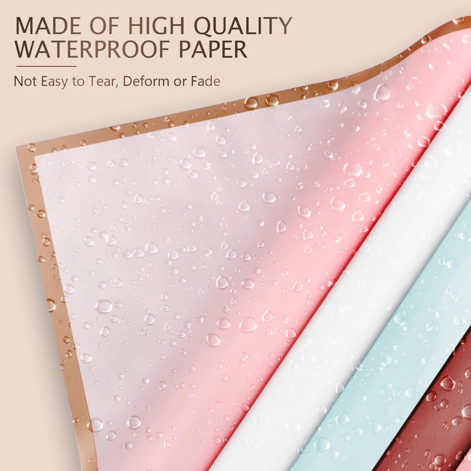 10 Sheets Flower Wrapping Paper with Golden Edges, Waterproof.